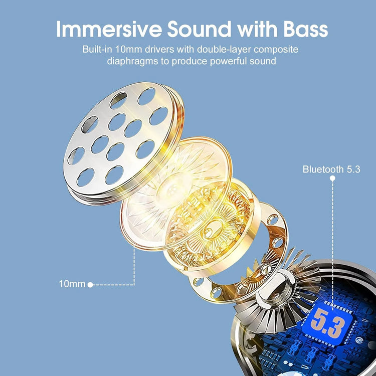 Ultralight Bluetooth Headphones Wireless Earbuds 125Hrs Sport Earphones with LED Display, Noise Cancelling Headphones with Earhooks Built-In Mic, IPX7 Waterproof Headset for Workout, Black