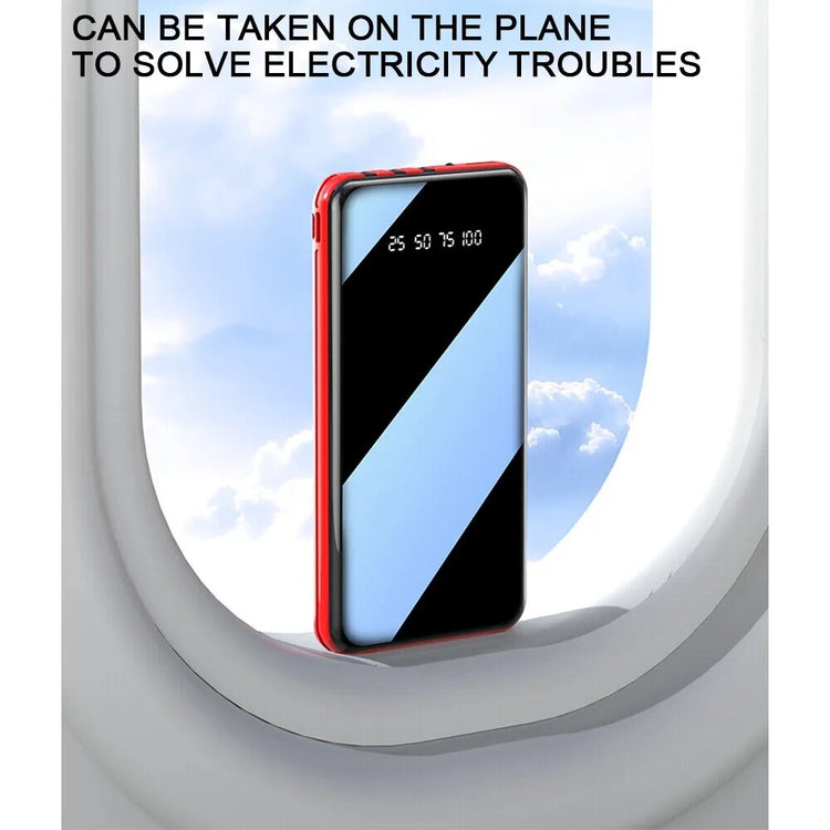 Portable Power Bank 20000Mah Fast Charging Battery with 4 Built in Cables Red