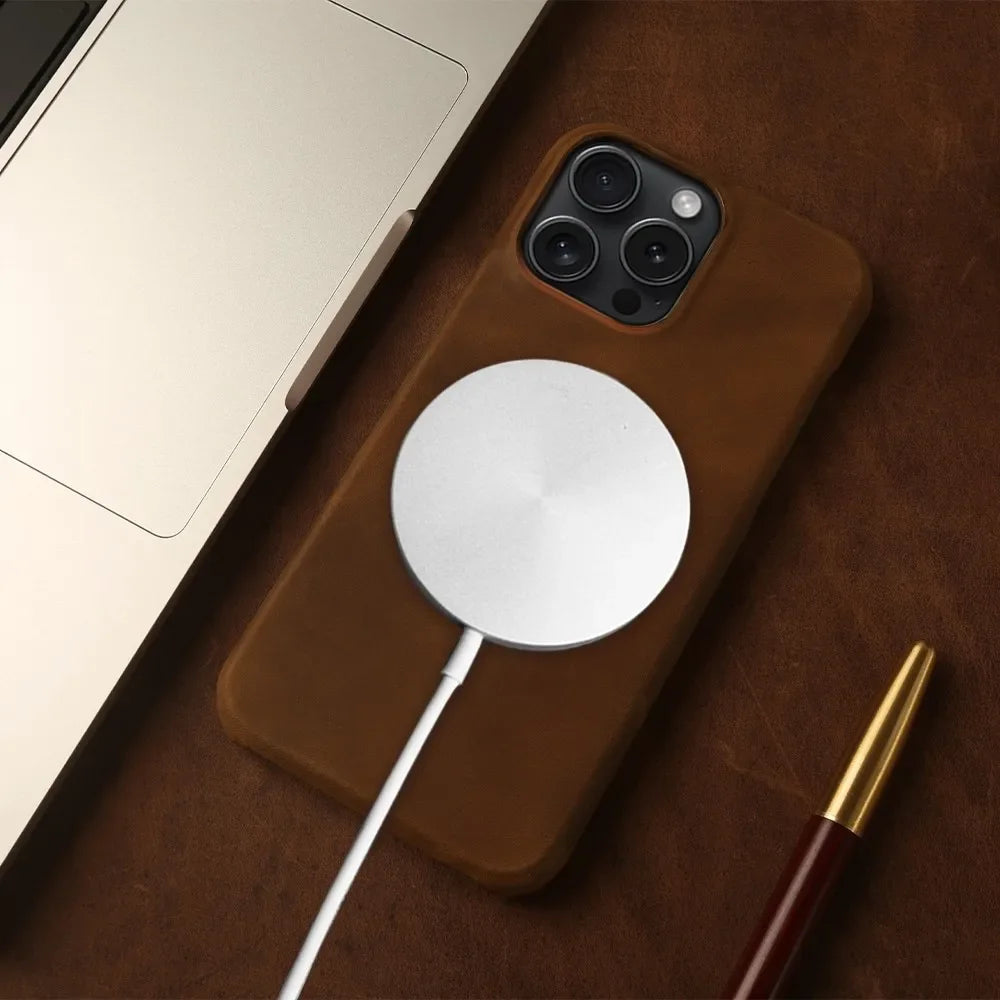 ZWW Crazy House Genuine Leather Cover Case for Iphone 15 Pro Max Case for Iphone 14Pro 12 11 XR XS 13 8 Aesthetic Vintage Retro