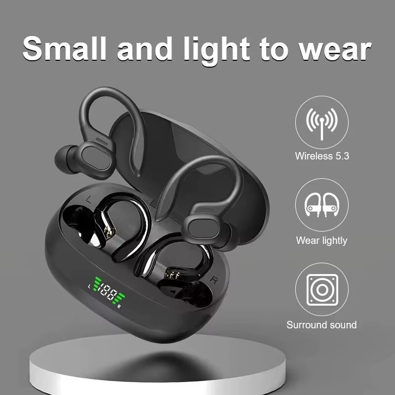 Wireless Earbuds Sport Bluetooth 5.3 Headphones with Noise Cancelling Mic 75H Hifi Stereo over Ear Bud LED Display USB-C IPX6
