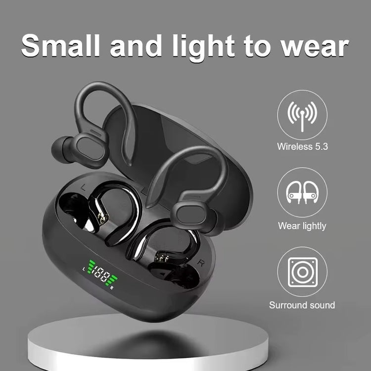 Wireless Earbuds Sport Bluetooth 5.3 Headphones with Noise Cancelling Mic 75H Hifi Stereo over Ear Bud LED Display USB-C IPX6