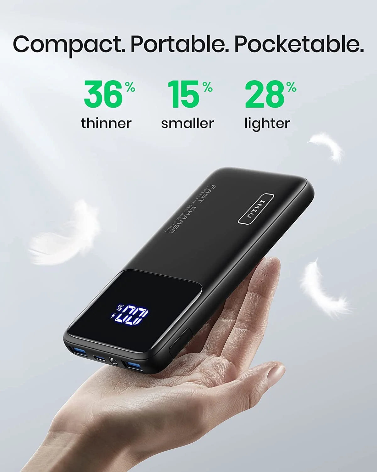 Portable Power Bank, Slimmest 10000Mah Fast Charging Portable Charger Compatible with Iphone & Samsung, Black