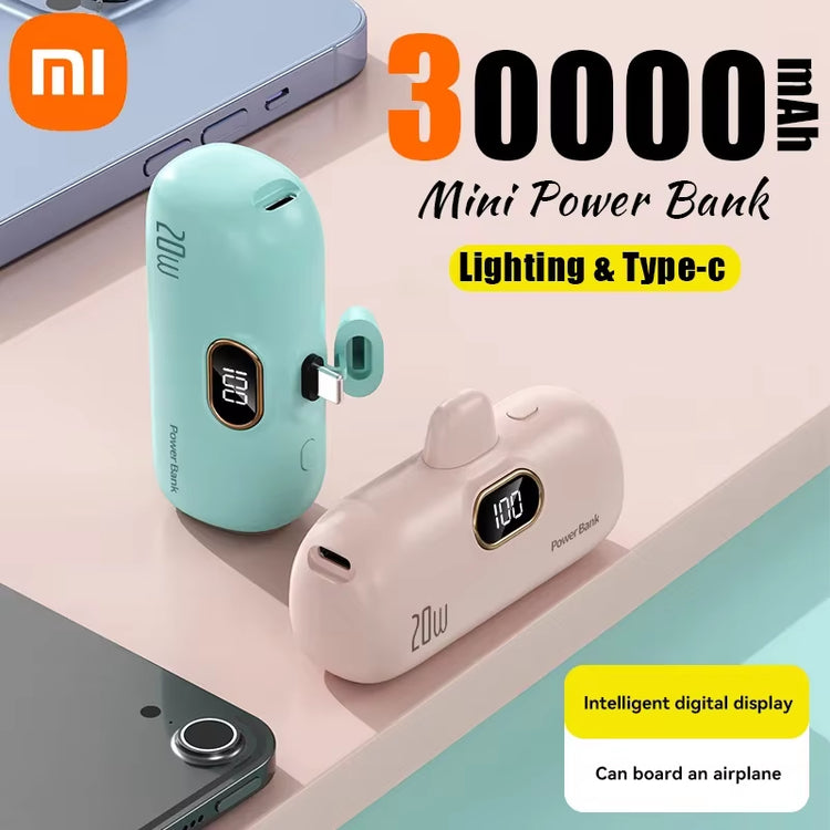 Xiaomi  30000Mah Mini Portable Power Bank Capsule Mobile Power Supply Emergency External Battery Fast Charger for Iphone 16