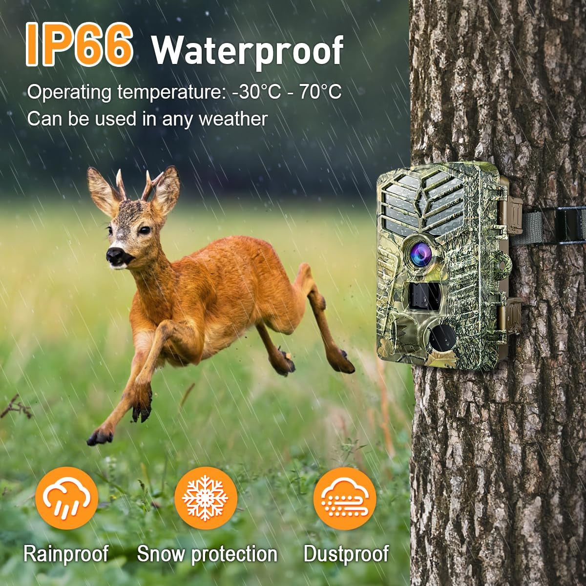 Trail Camera Wifi - Solar Powered 4K 64MP Game Cameras with Night Vision Motion Activated Waterproof with 32GB Micro SD Card, IP66 120° Detection Angle 0.2S Trigger 940Nm No Glow LED Wildlife