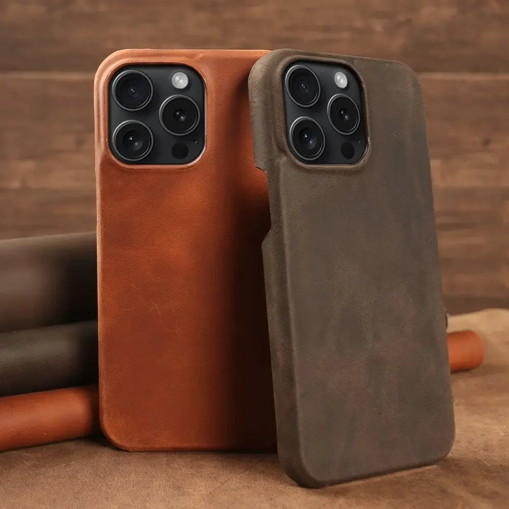 ZWW Crazy House Genuine Leather Cover Case for Iphone 15 Pro Max Case for Iphone 14Pro 12 11 XR XS 13 8 Aesthetic Vintage Retro