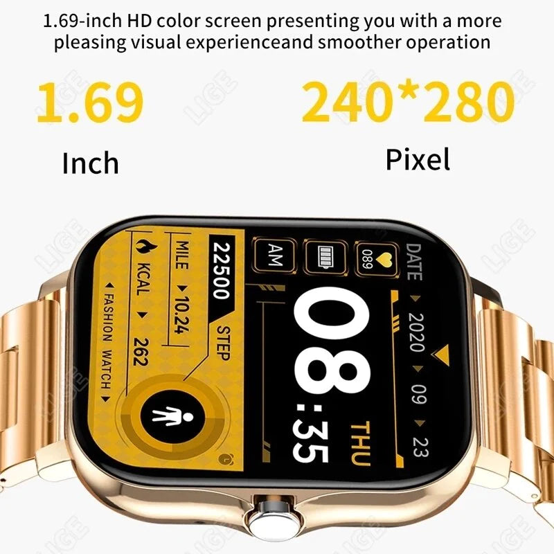 LIGE 2022 Men Smart Watch Women 1.69" Color Screen Full Touch Fitness Tracker Bluetooth Call Smart Clock Ladies Smart Watch Men