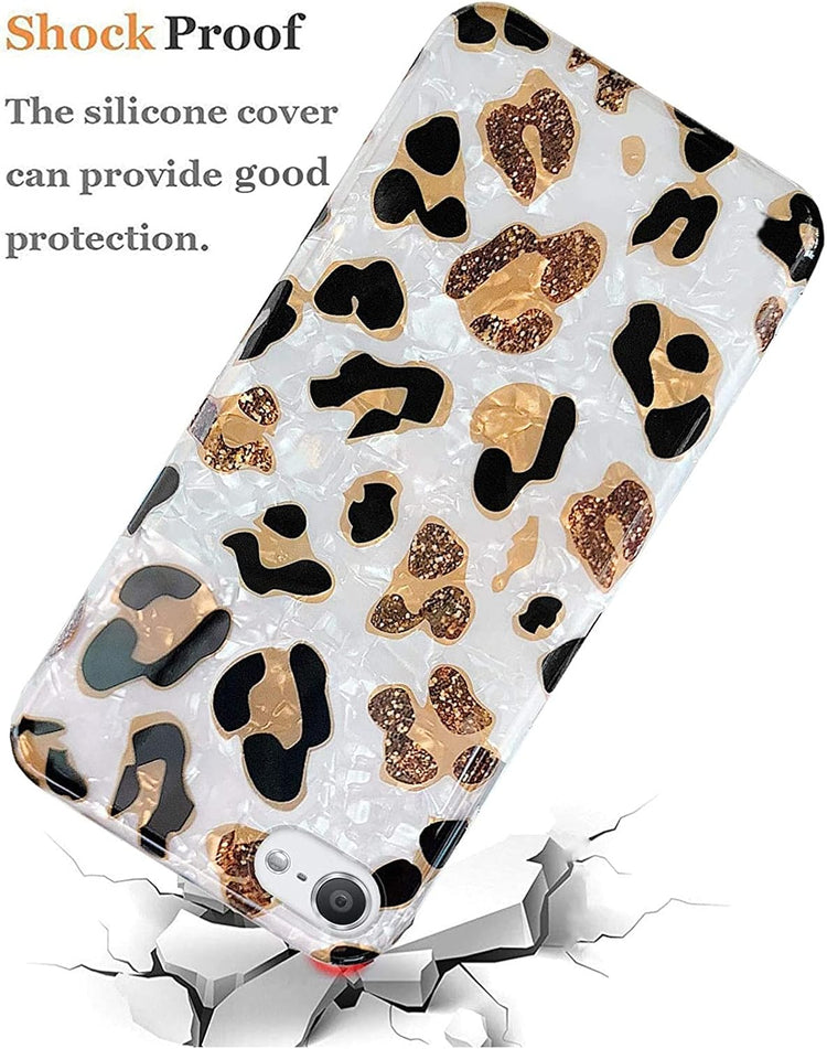 Ipod Touch 7Th Gen Case - Sparkle Translucent Clear Glitter White Leopard Print Soft TPU Silicone Case Cover for Girls Women
